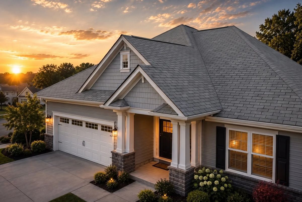 The house with a three-tab asphalt shingle roof
